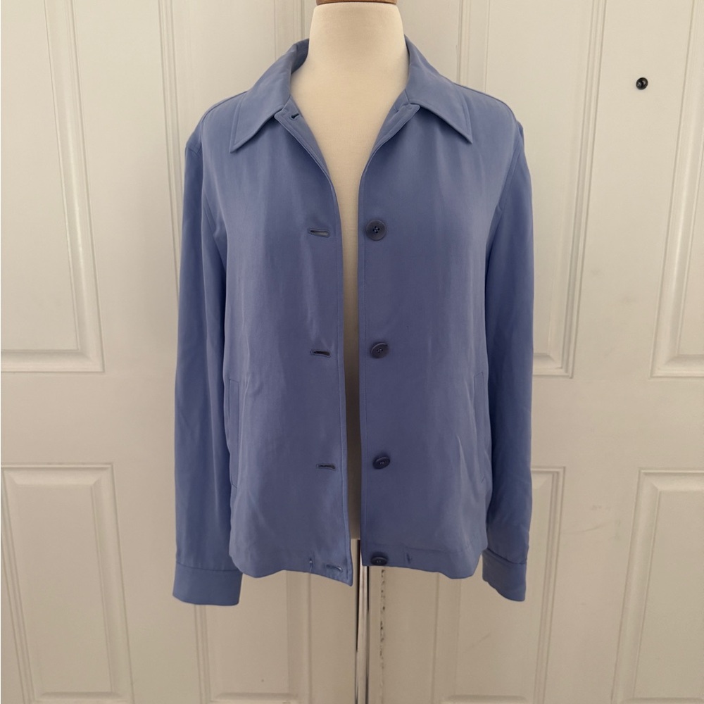 Talbots Periwinkle Blue 100% Silk Button Front Jacket | Size 10